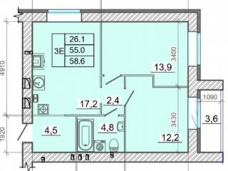 3-комн., 58.6 м², 6/14 этаж