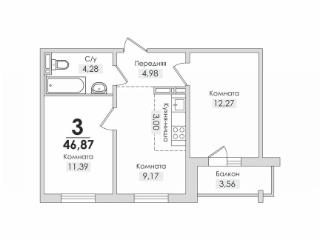 3-комн., 46.9 м², 6/10 этаж