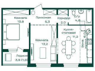 2-комн., 58.2 м²