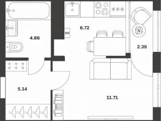 Студия, 30.8 м², 2/4 этаж