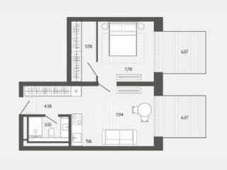 2-комн., 55.3 м², 1/3 этаж