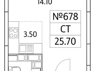 Студия, 25.7 м², 21/25 этаж