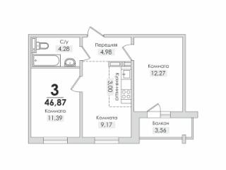 3-комн., 46.87 м², 2/10 этаж
