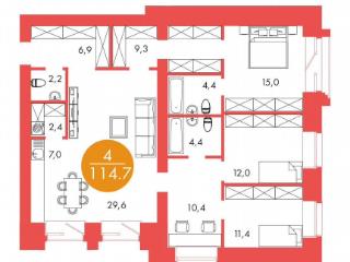 4-комн., 114.7 м², 11/17 этаж