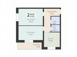 2-комн., 61.8 м², 3/17 этаж