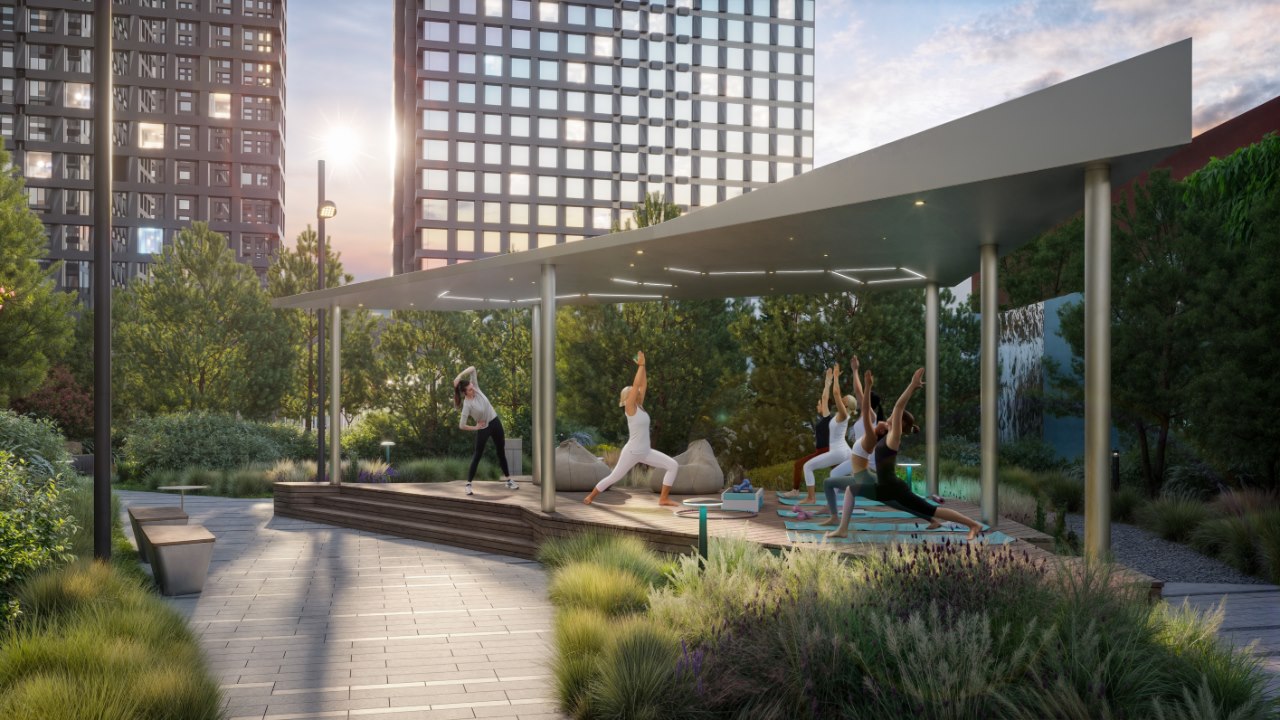 Жители вертикального города объединяются для совместного хобби и спорта. Фото: Upside Development