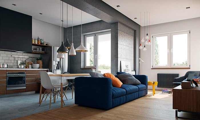 Зоны в квартире можно разделить с помощью дивана. Фото: https://dizainexpert.ru
